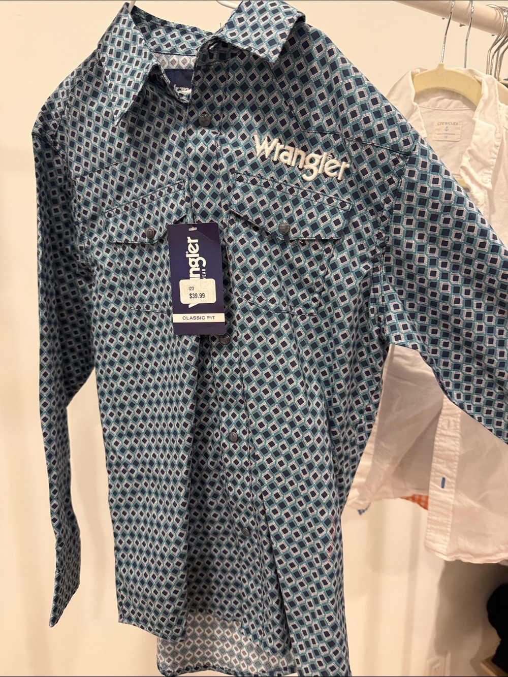 Boys long sleeve patterned wrangler button down shirt